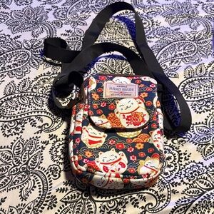 Lucky Cat Pattern Crossbody Bag - Black and Red